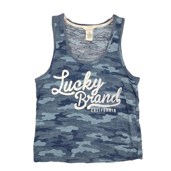 Lucky Brand California Women's L Blue Camo Scoop Neck Tank Top, Summer Beachy - Picture 1 of 4